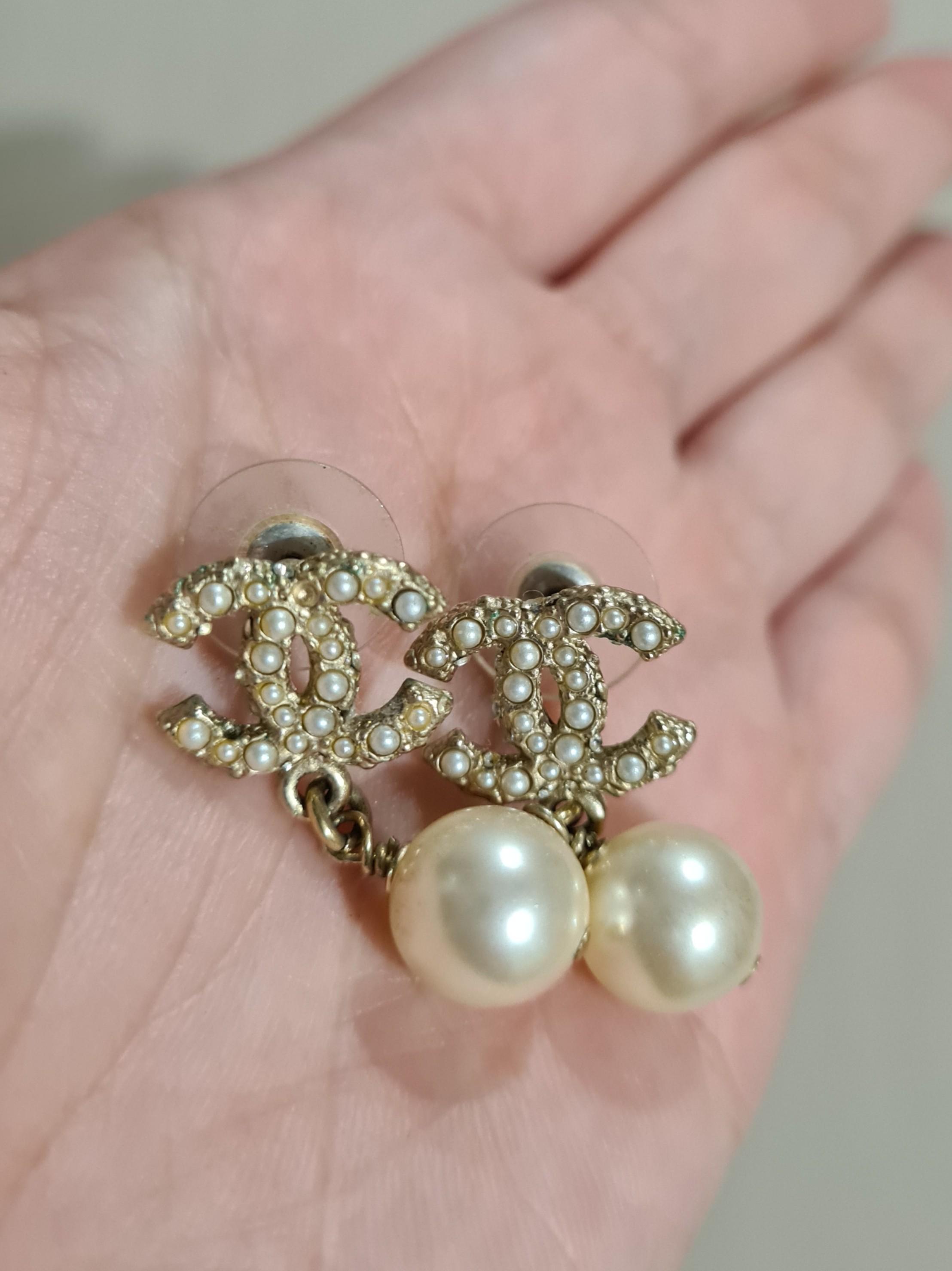 Chanel 05A Crystal CC Pearl Drop Earrings