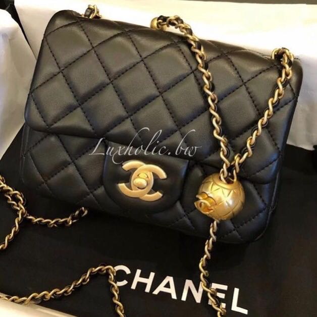 Chanel mini flap square GOLD BALL, 名牌, 手袋及銀包- Carousell
