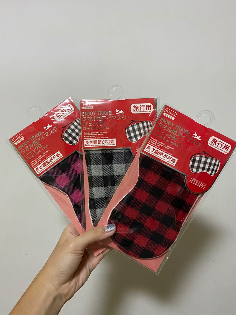 Daiso Toweling Eye Mask Checkered, Health & Nutrition, Face Masks