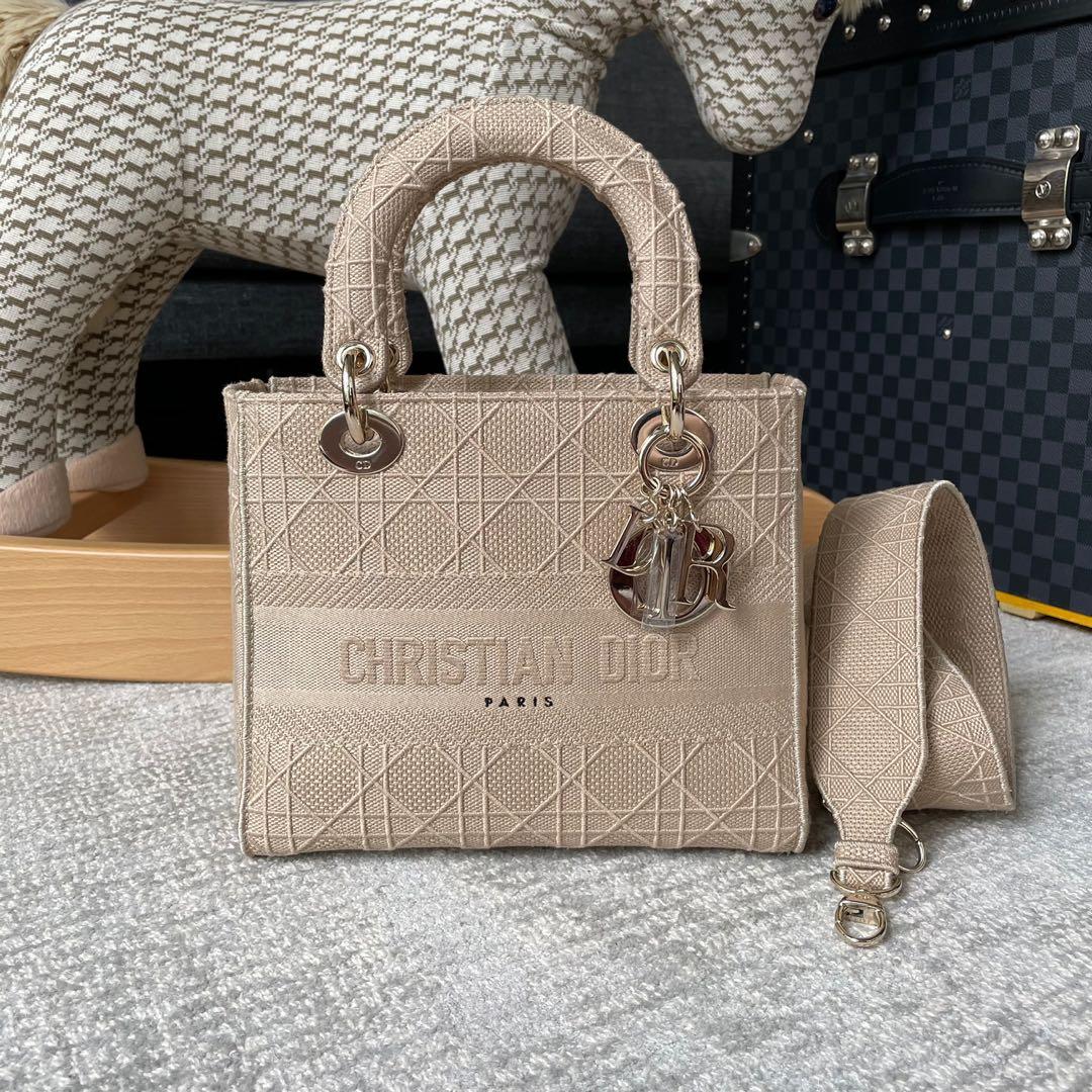 Christian Dior Lady DLite Medium Beige Canvas Bag  eBay