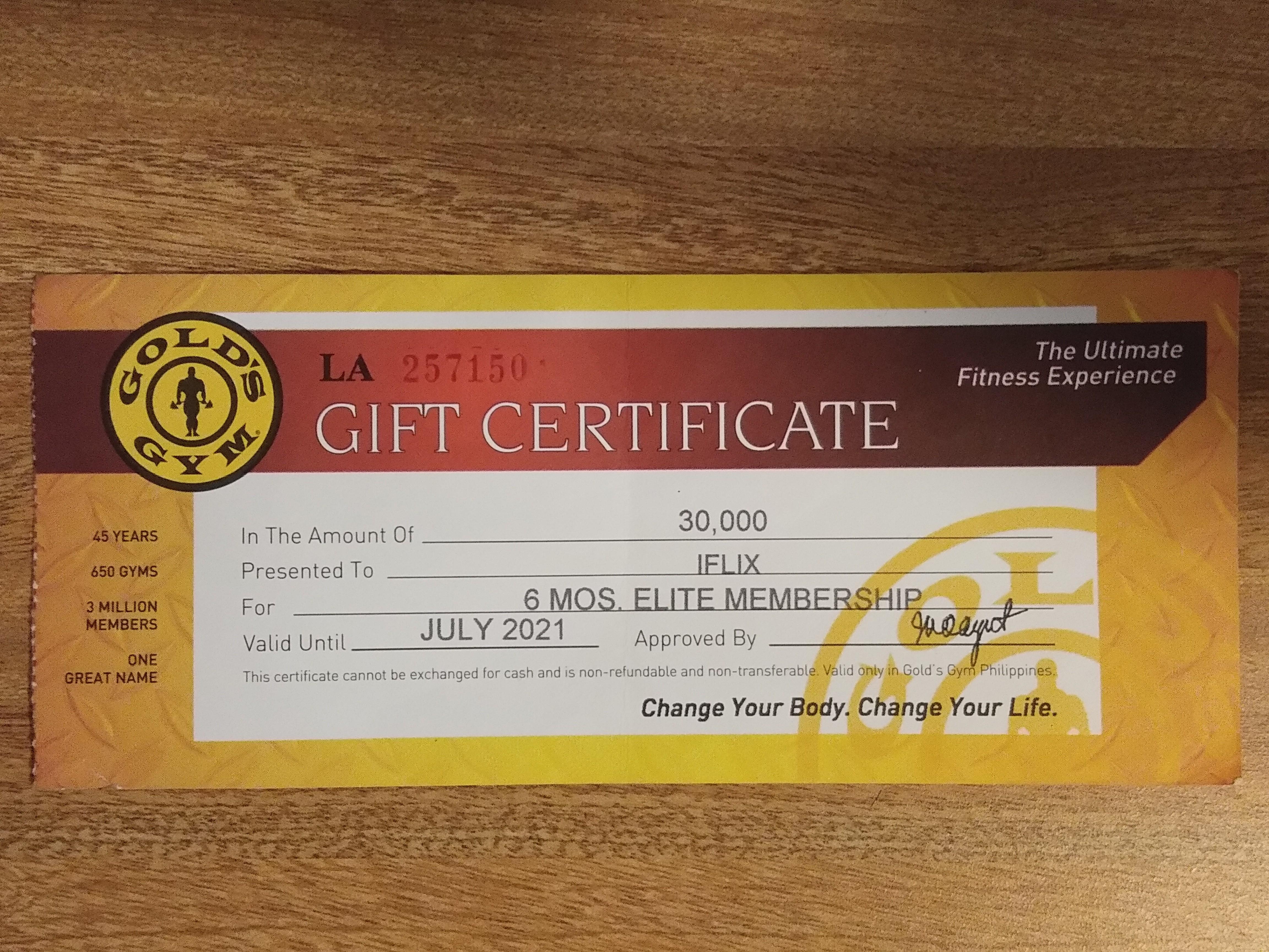 Golds gym gift certificate golds gym gc golds gym voucher, Health ...