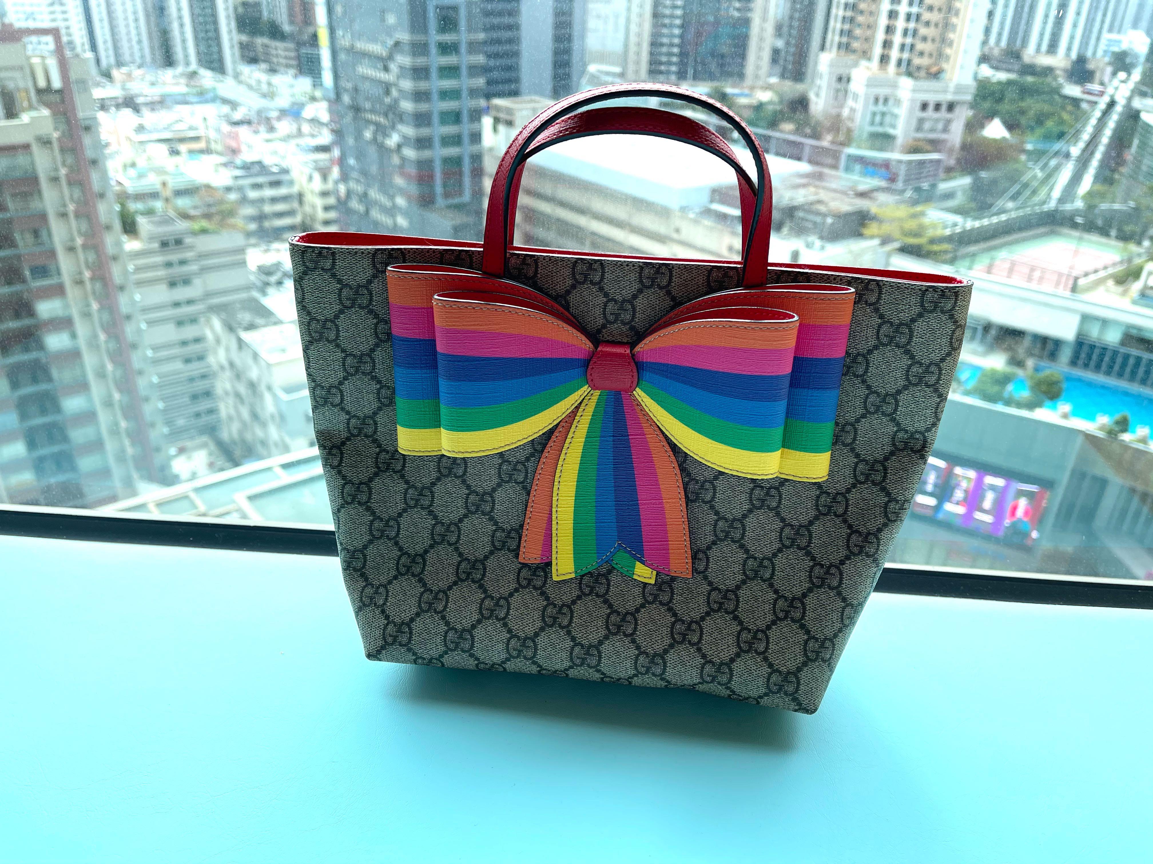 Gucci Kids Children's GG Supreme Rainbow Bow Tote 蝴蝶結童裝