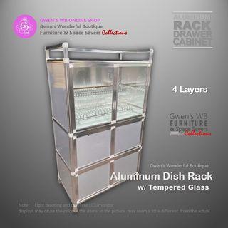 Gwen's Space Savers Aluminum Dish Rack with Tempered Glass (Silver - 4 Layers)