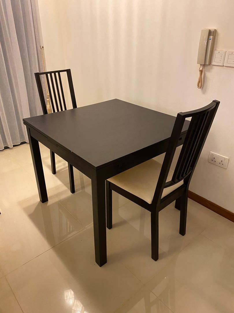 Ikea Bjursta extendable dining table and 2 chairs, Furniture & Home