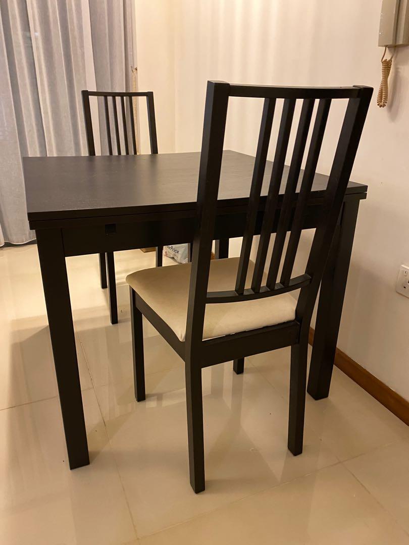 Ikea Bjursta extendable dining table and 2 chairs, Furniture & Home