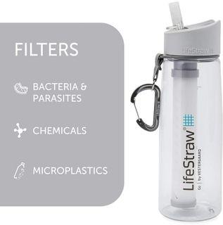 LifeStraw Go Water Filter Bottle with 2-Stage Integrated Filter Straw for Hiking Emergency (Clear)