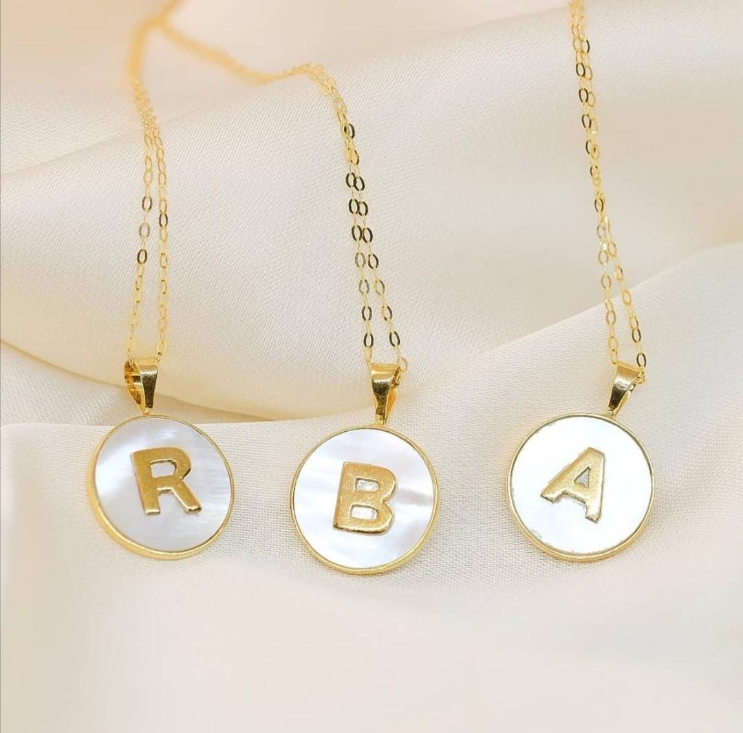 Mother of Pearl Initial Necklace, Women 