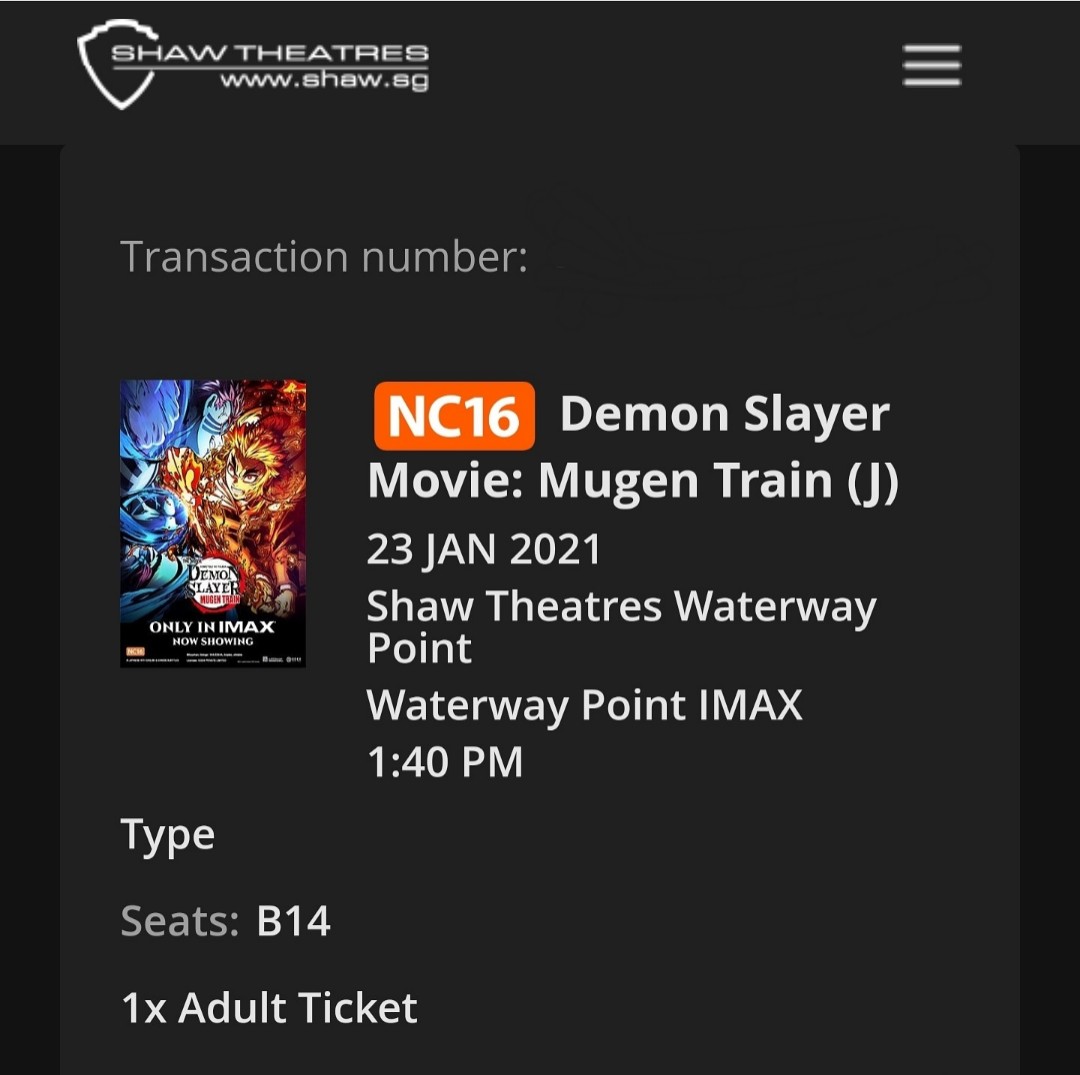 Movie Ticket Demon Slayer, Tickets & Vouchers, Event Tickets on Carousell