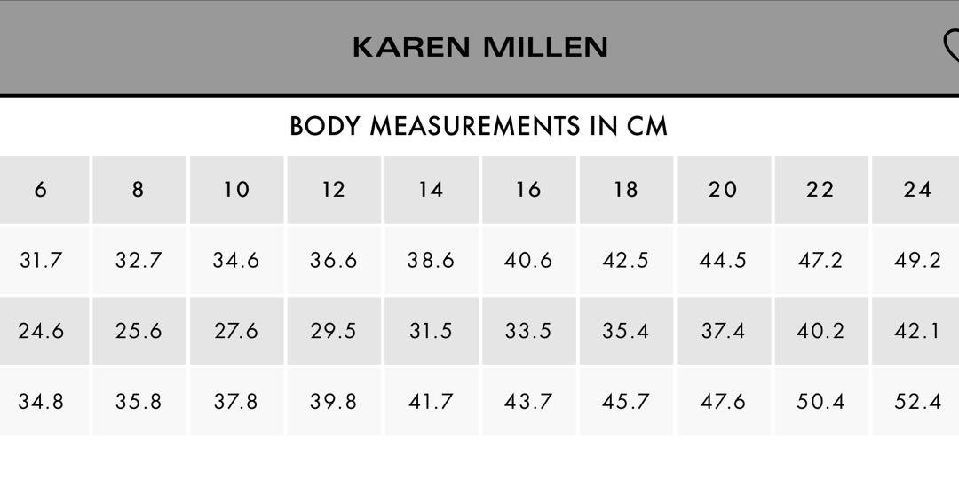 Karen millen size chart on sale
