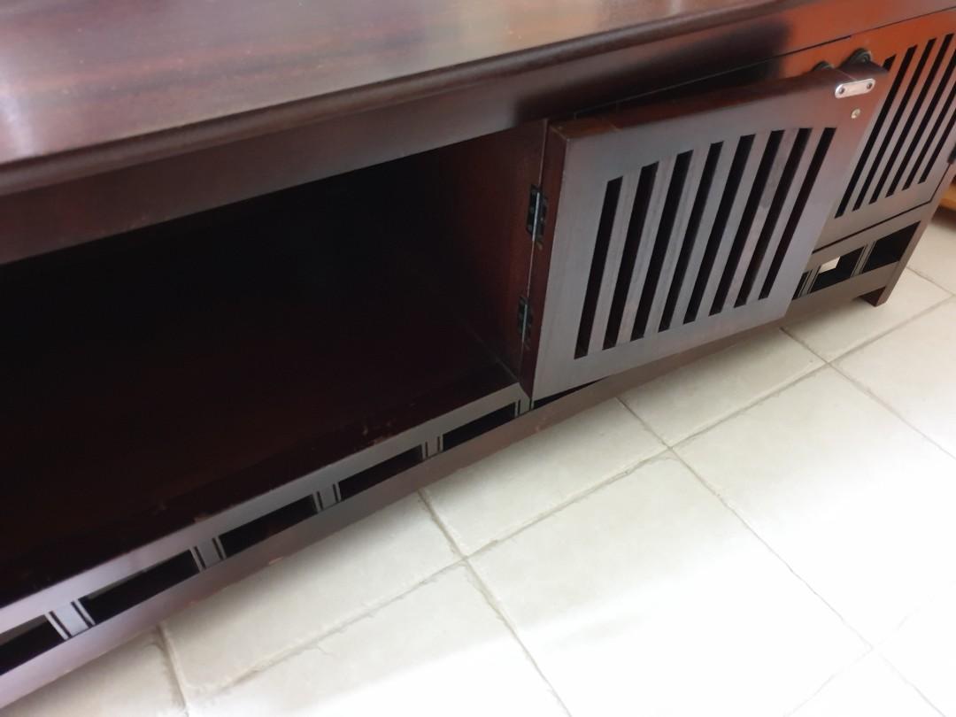 RICH DARK STAINED WOOD TV CONSOLE, Furniture & Home Living, Furniture