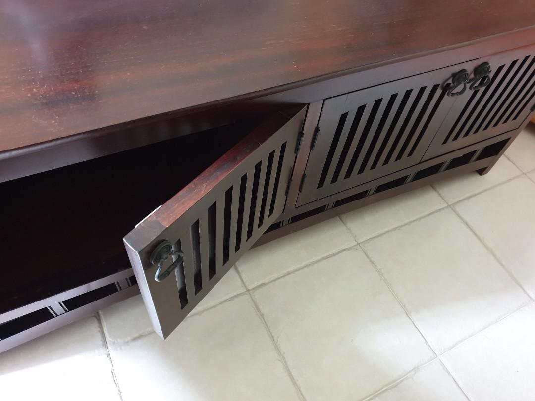 RICH DARK STAINED WOOD TV CONSOLE, Furniture & Home Living, Furniture