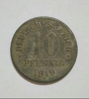 SALE: Nazi German coin, 10 Pfennig 1919-Wilhelm II-small shield without mintmark type 2, KM26, scarce, extremely fine condition