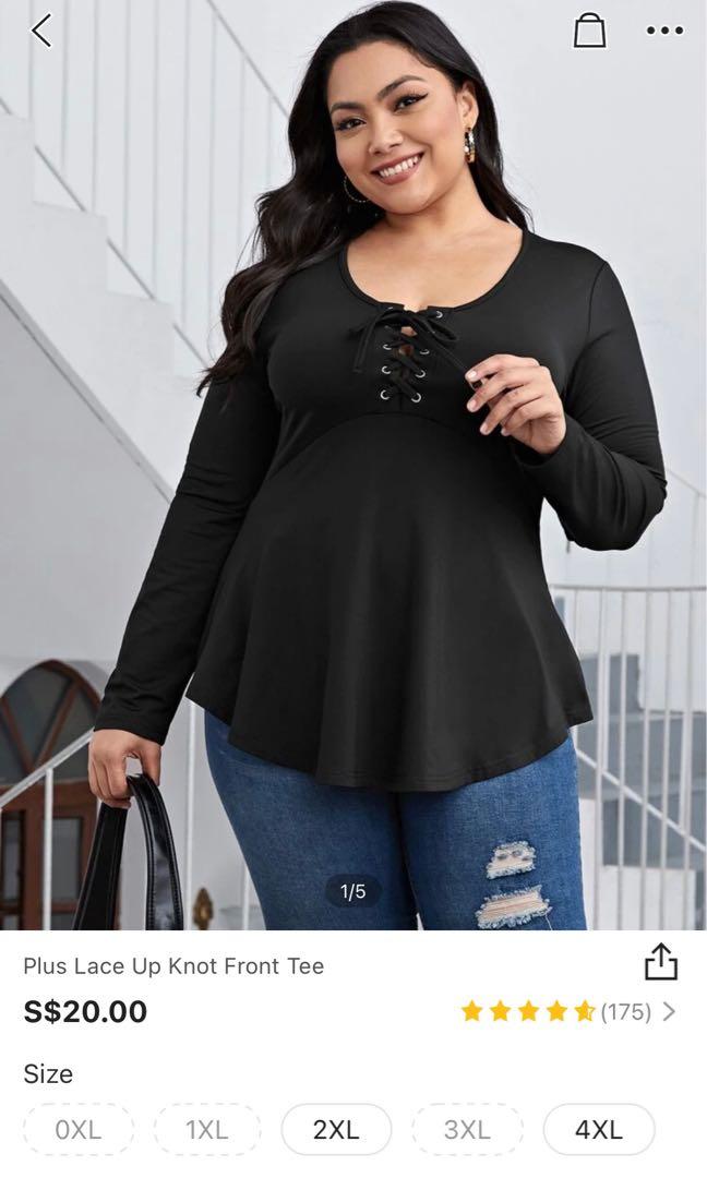 Shein Curve Plus Lace Up Knot Front Peplum Women S Fashion Tops Sleeveless On Carousell