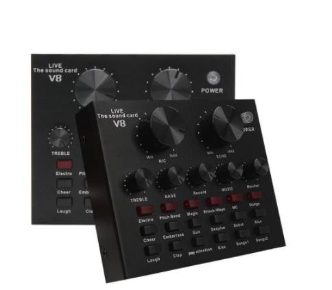 V8 Sound Card (Category: Soundbars, Speakers & Amplifiers) located in Manila. Submitted by sdfsolutions (Listing ID 1064373098, Image 2). Description: Feature: 1. 12 kinds of electric sound, 8 kinds of sound effects, 6 kinds of effect modes. 2. Reverberation size adjustment, microphone volume adjustment, high bass adjustment, recording volume control, music volume control, monitoring volume control (earphone function). 3. Support mobile phone com
