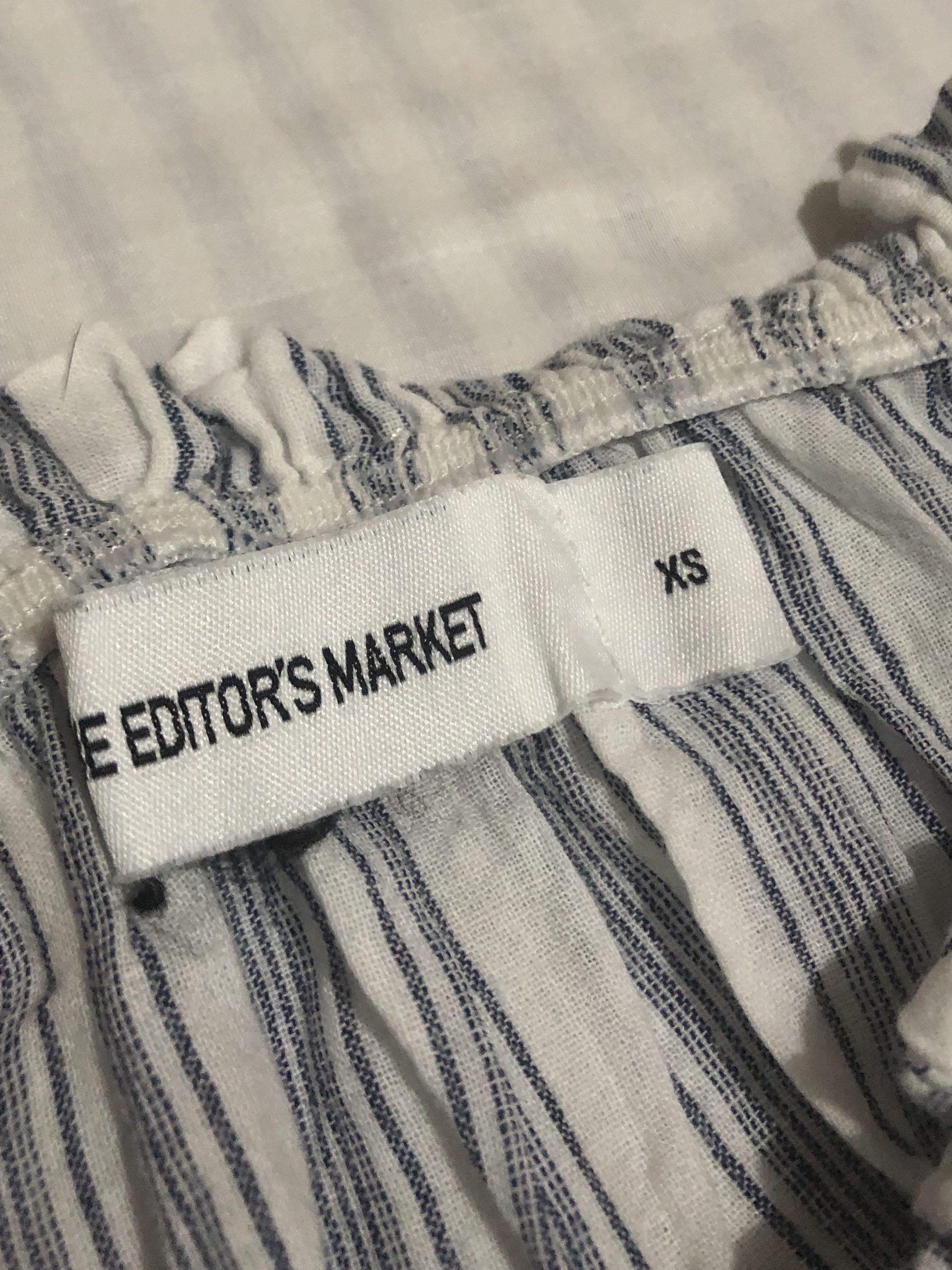 White and Blue Striped Off Shoulder Top (Category: Sleeveless) located in Quezon City. Submitted by belsclothes (Listing ID 1064385530, Image 2). Description: Barely used Garterized and stretchy Flared sleeves Fits XS-S.