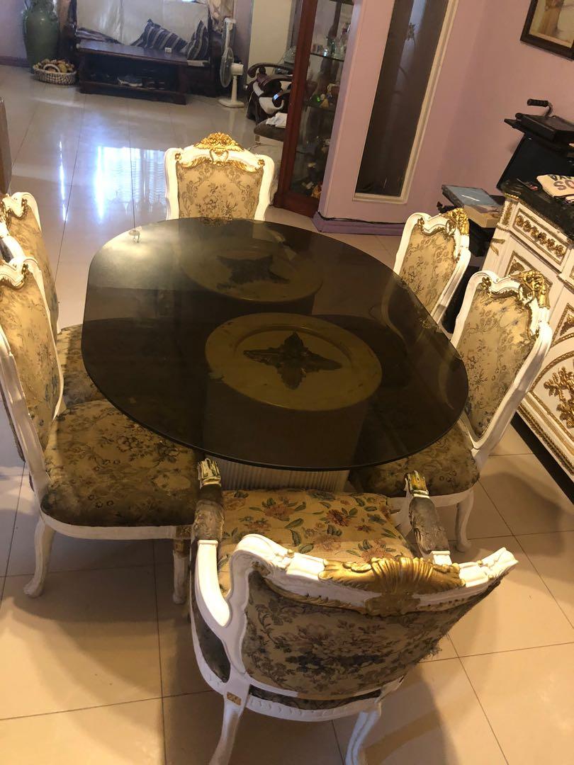 6 seater dining set and cabinet with mirror (Category: Tables & Sets) located in Makati City. Submitted by tropic_babe (Listing ID 1064489612, Image 2). Description: Selling low , 45k for both 25k each .