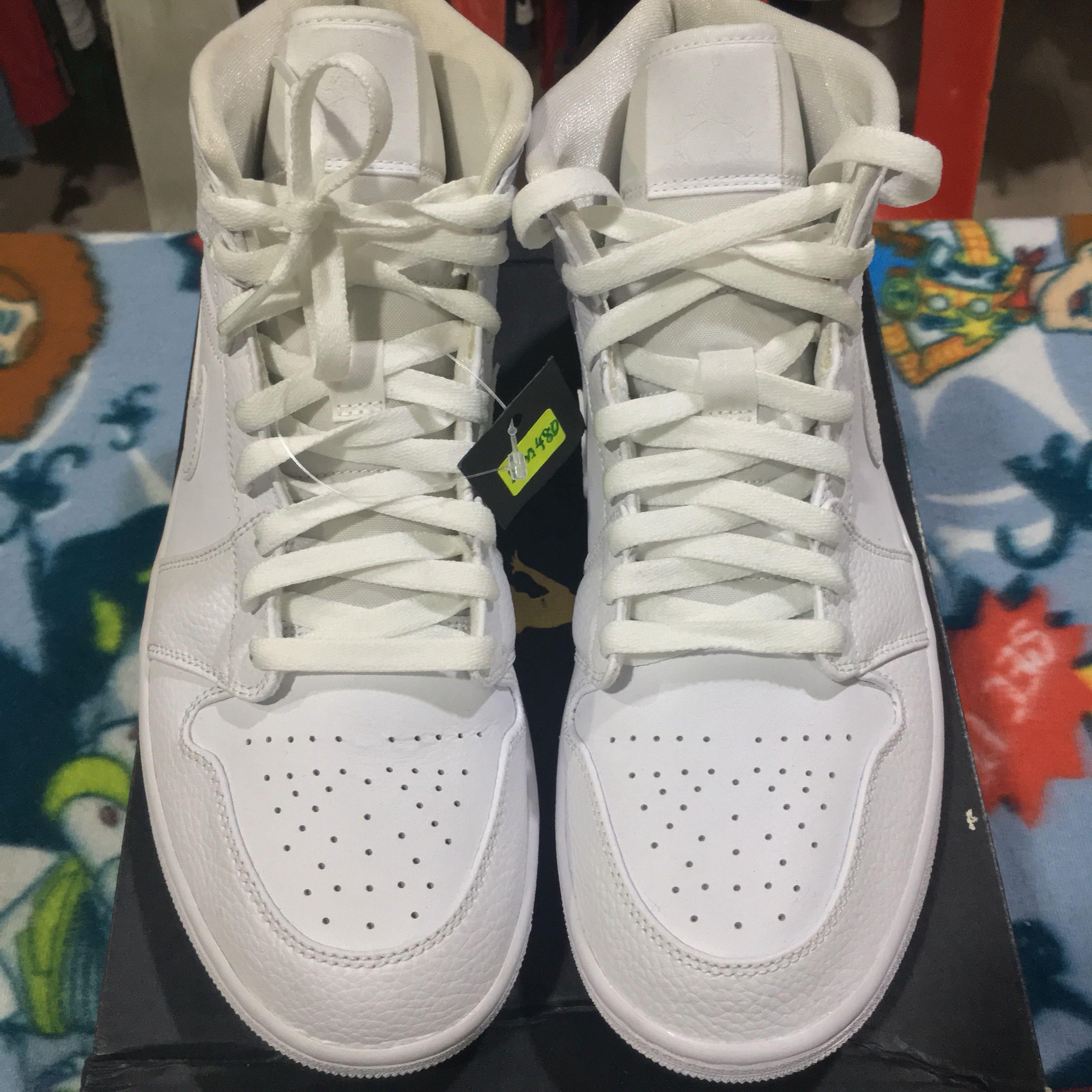 Air jordan 1 retro mid triple white Men s Fashion Footwear