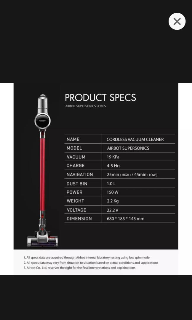 Airbot supersonic 2.0 Red 19 000Pa TV Home Appliances Vacuum Cleaner Housekeeping on Carousell