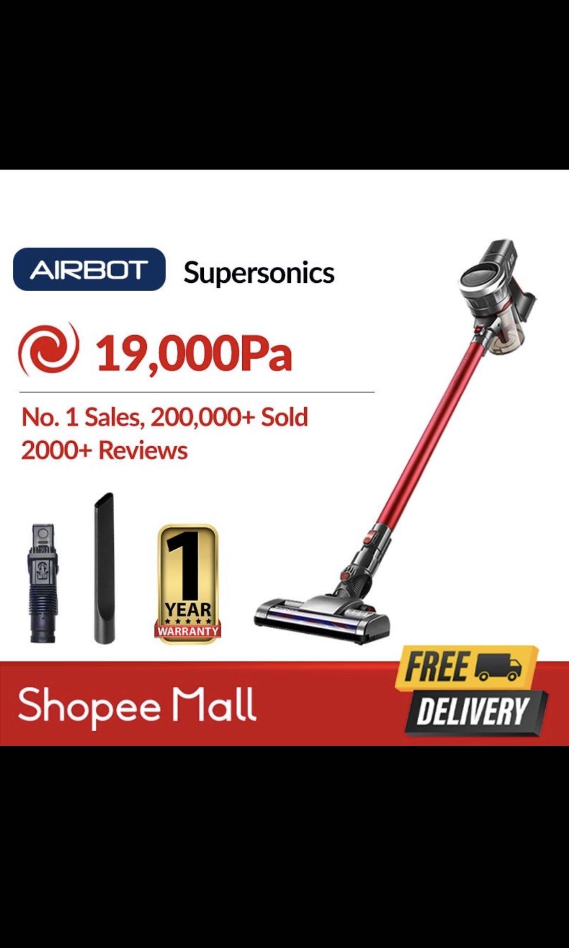 Airbot Supersonics 2.0 Red Cordless Stick Vacuum Cyclone Boost Handheld Vacuum Cleaner TV Home Appliances Vacuum Cleaner Housekeeping on Carousell