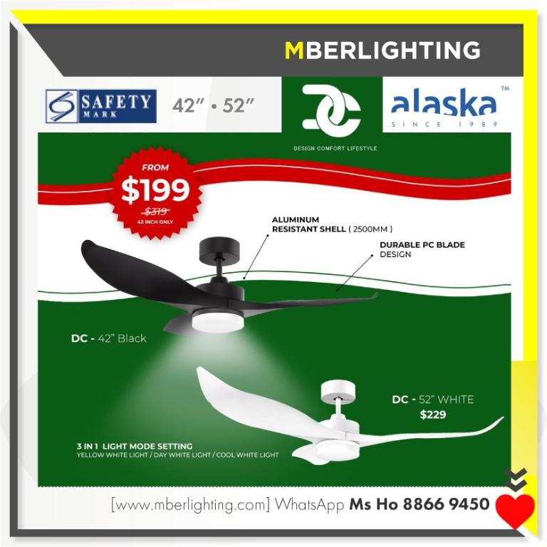 ALASKA Walson DC Ceiling Fan 42/52inch, Furniture & Home Living