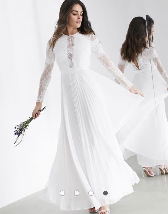 Asos edition iris long sleeve lace bodice maxi wedding dress with pleated skirt Clearance
