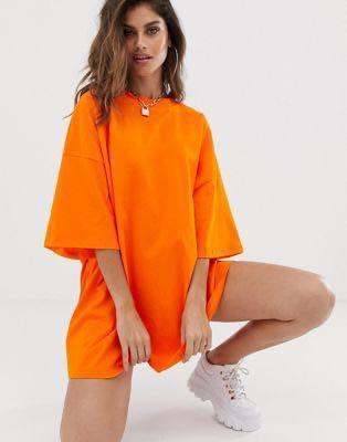Orange oversized t shirt dress 2025
