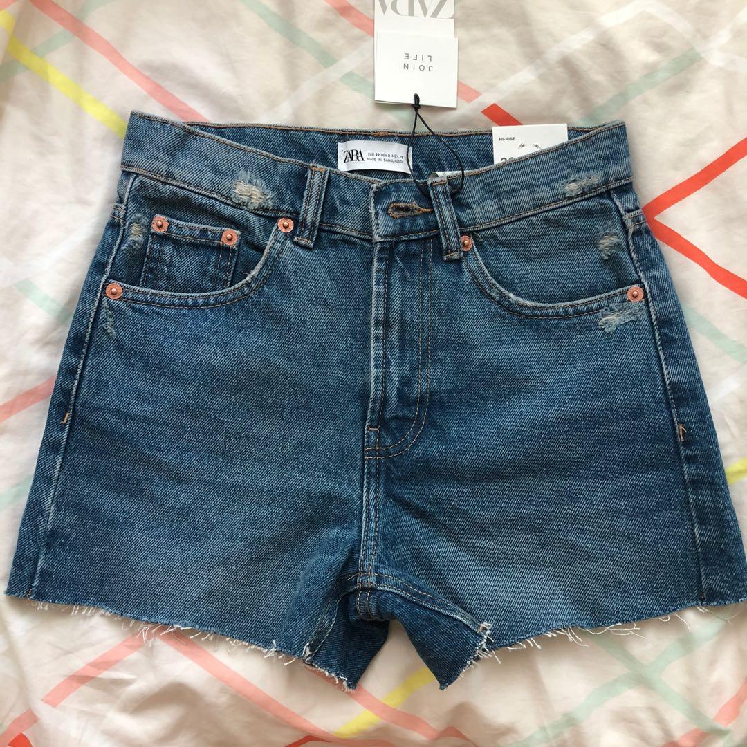 BNWT Zara High Rose Denim Shorts Mid 