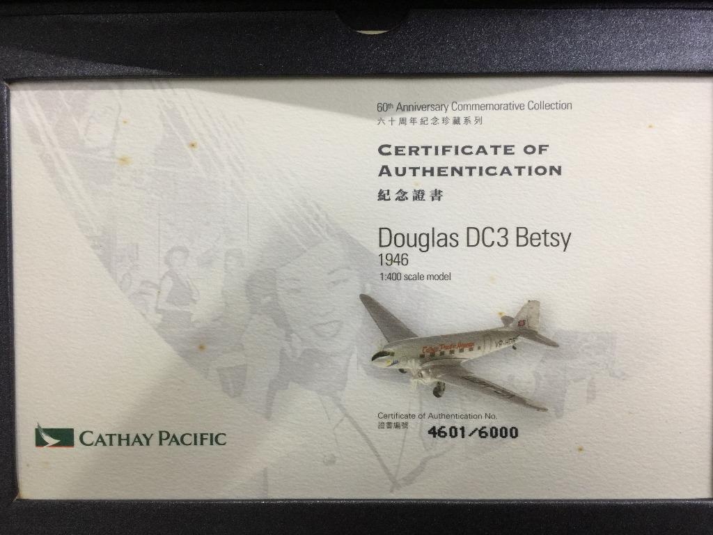 CATHAY PACIFIC 1/400 DOUGLAS DC3 BETSY 60th ANNIVERSARY VR