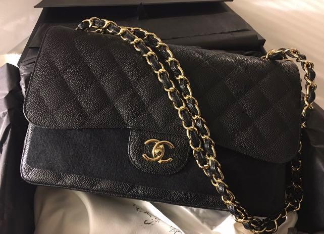 Chanel Large Classic Grained Calfskin & Gold Tone Metal Black
