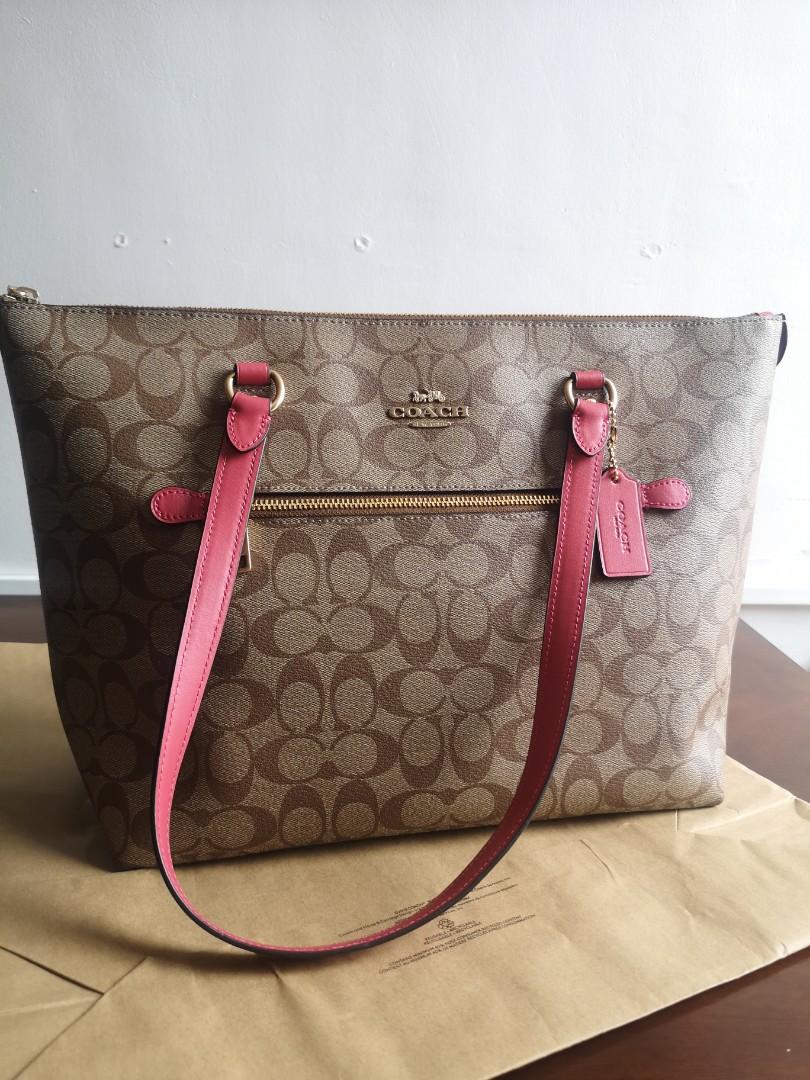 Coach Classic Tote Bag (Pink Handle), Luxury, Bags & Wallets on Carousell