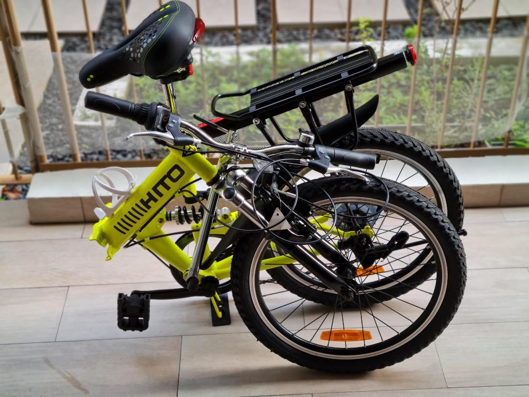 Custom Fluorescent Yellow Hito Mountain Bike 20 Inch with rear rack