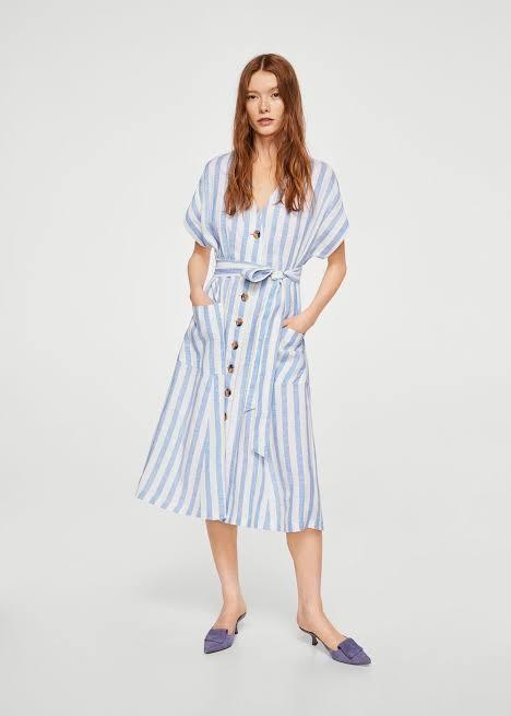Striped linen top dress mango