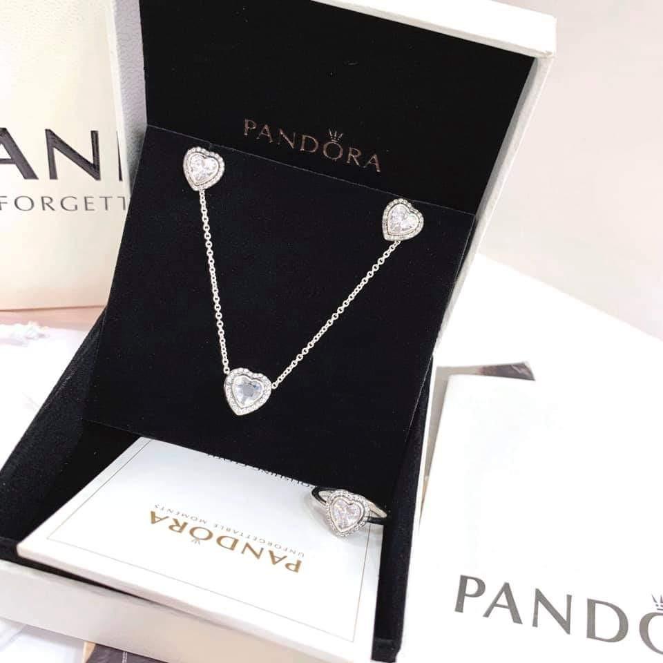 Pandora clear heart necklace earring 
