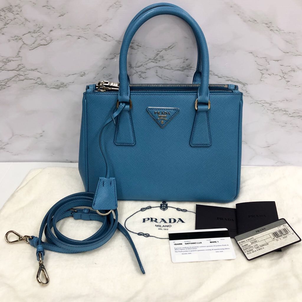 Small Prada Galleria Saffiano Leather Bag 1BA896, Blue, One Size