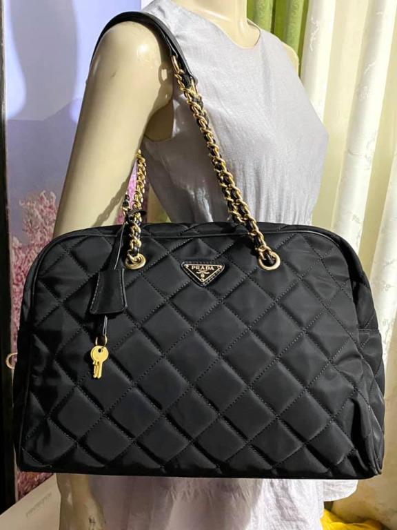 Prada, Bags, Prada Quilted Nylon Tote Bag With Gold Chain