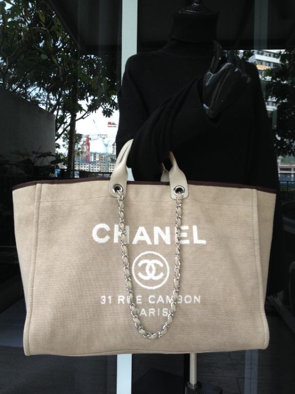 Rare Chanel Deauville Beige Brown 2 Way XL Tote Bag, Women's Fashion, Bags  & Wallets, Cross-body Bags on Carousell