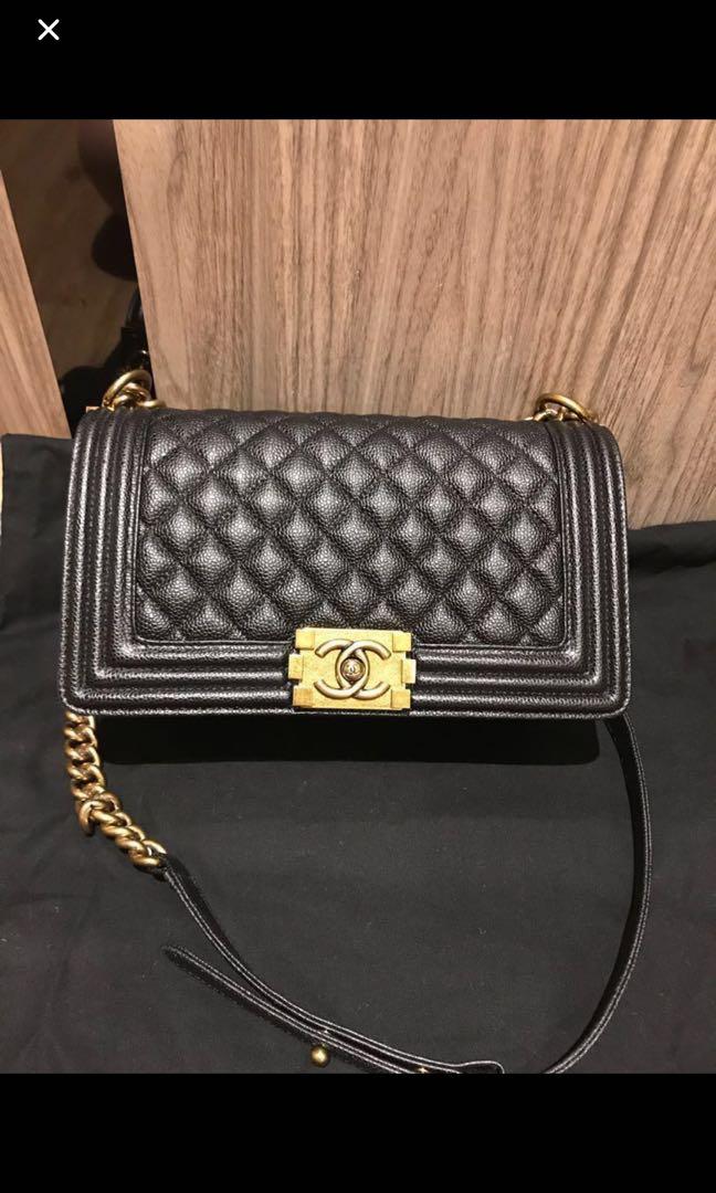 Chanel Medium Boy Bag Black Caviar Antique Gold Hardware – Madison