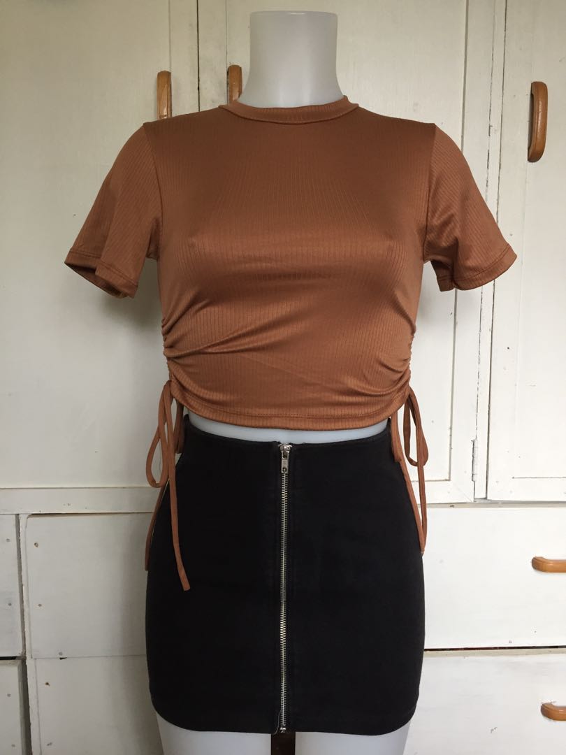 zara ruched top brown