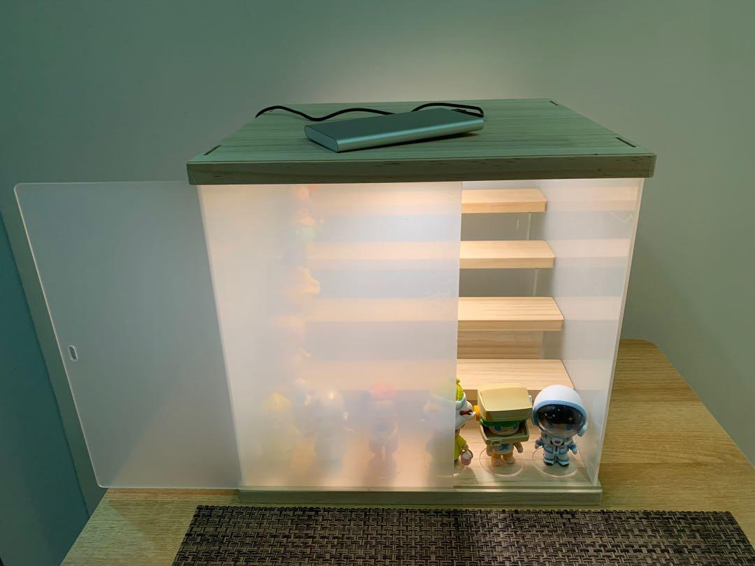 Acrylic display case for POPMART figurines with LED light-Dimoo/Labubu ...