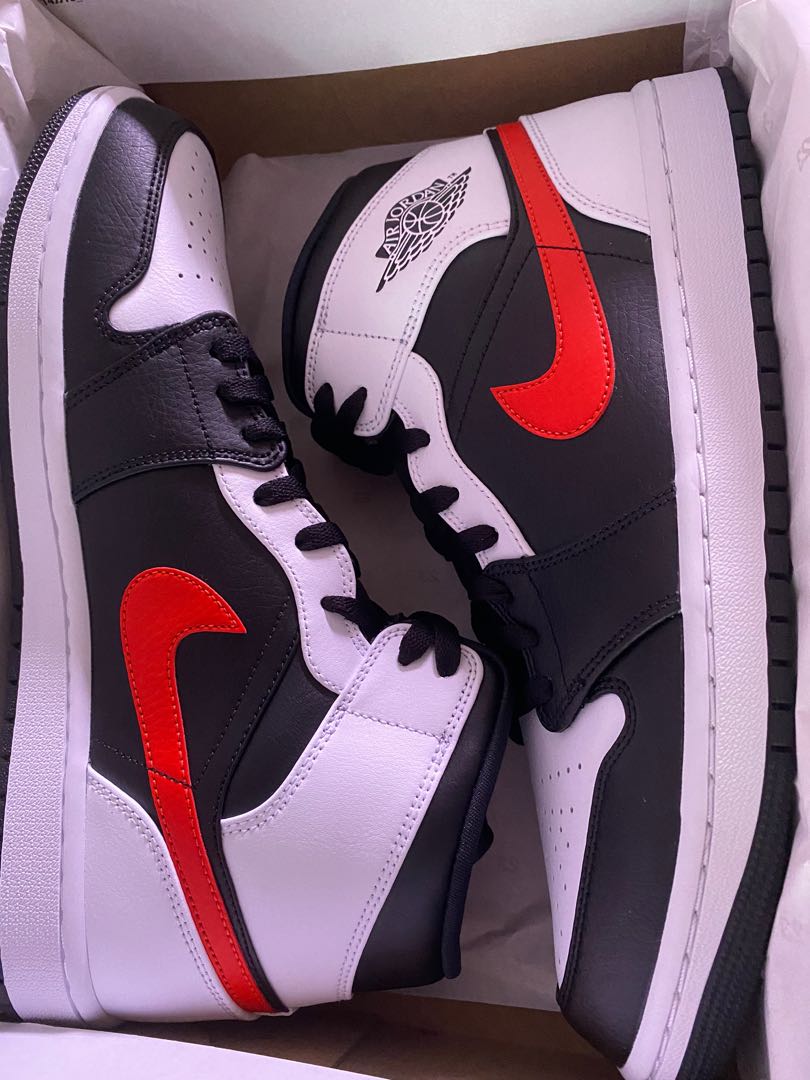 Air Jordan 1 Mid Black Chile Red White Men s Fashion Footwear Sneakers on Carousell