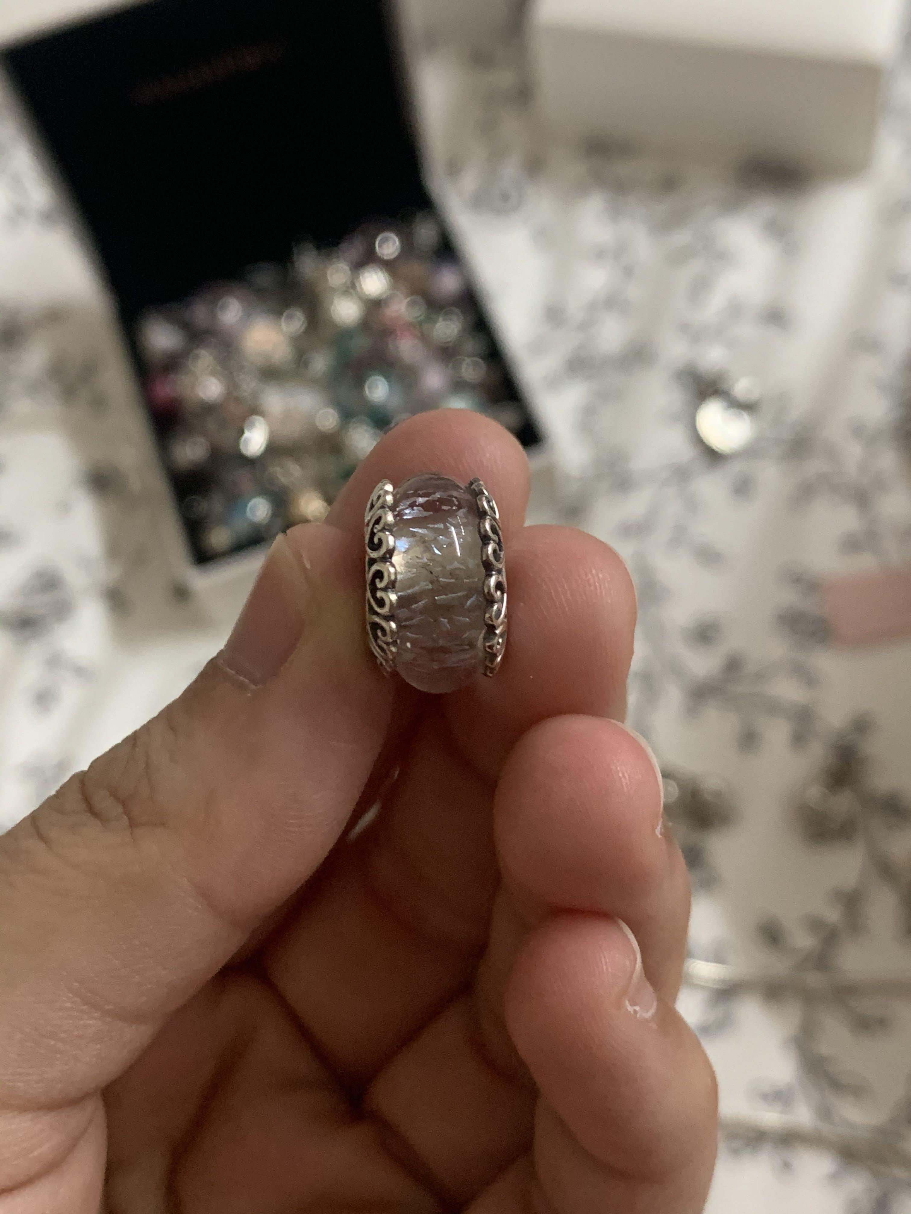 Iridescent white cheap glass charm