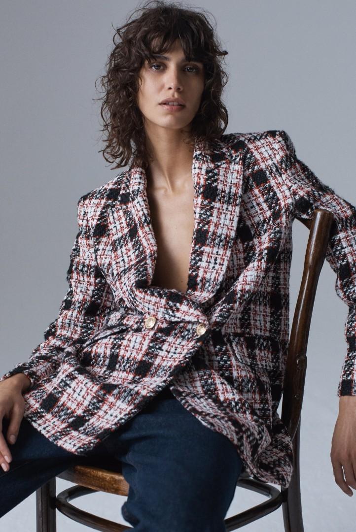 Zara checked double breasted coat cheap