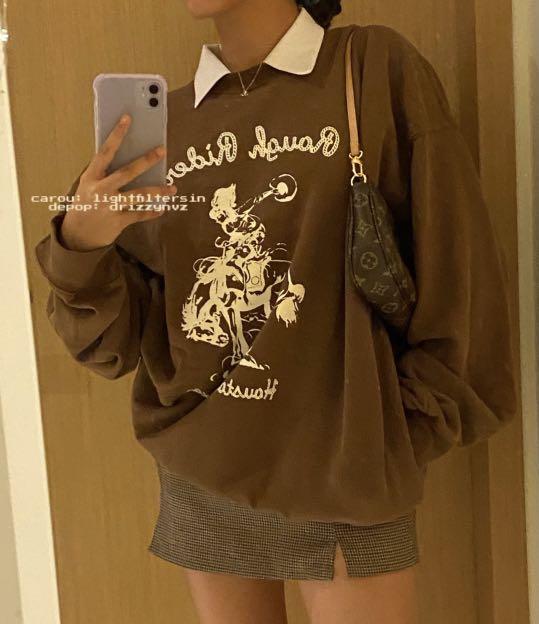 brandy melville rough rider sweatshirt brown