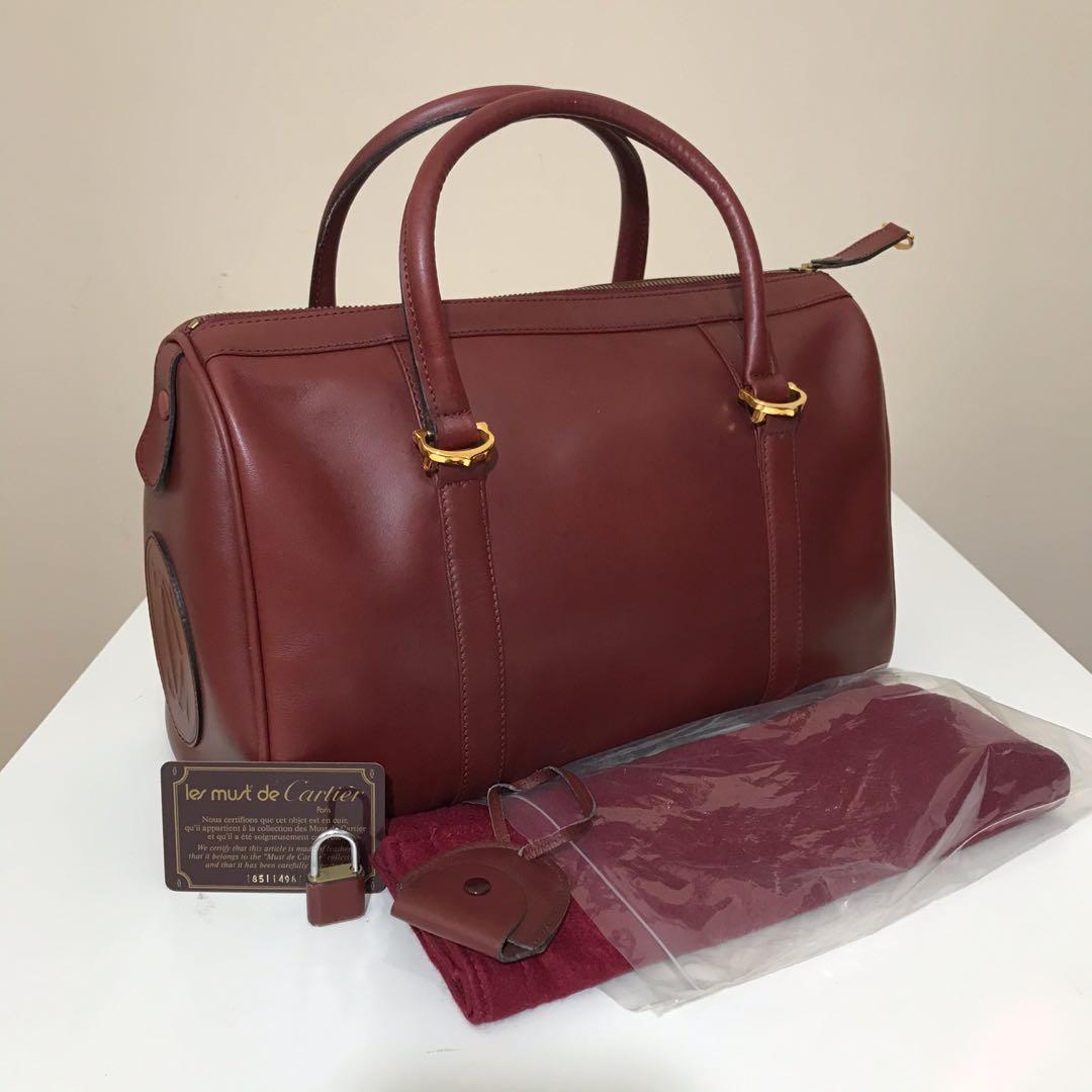 Cartier Vintage Leather Boston Bag - Burgundy Handle Bags, Handbags -  CRT56648
