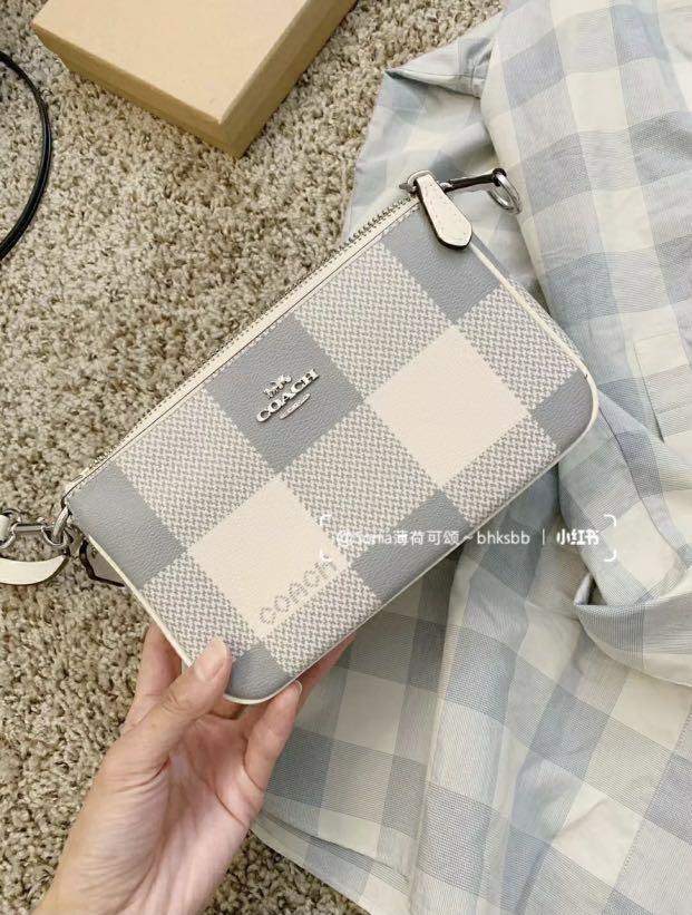 coach blue white checkered bag