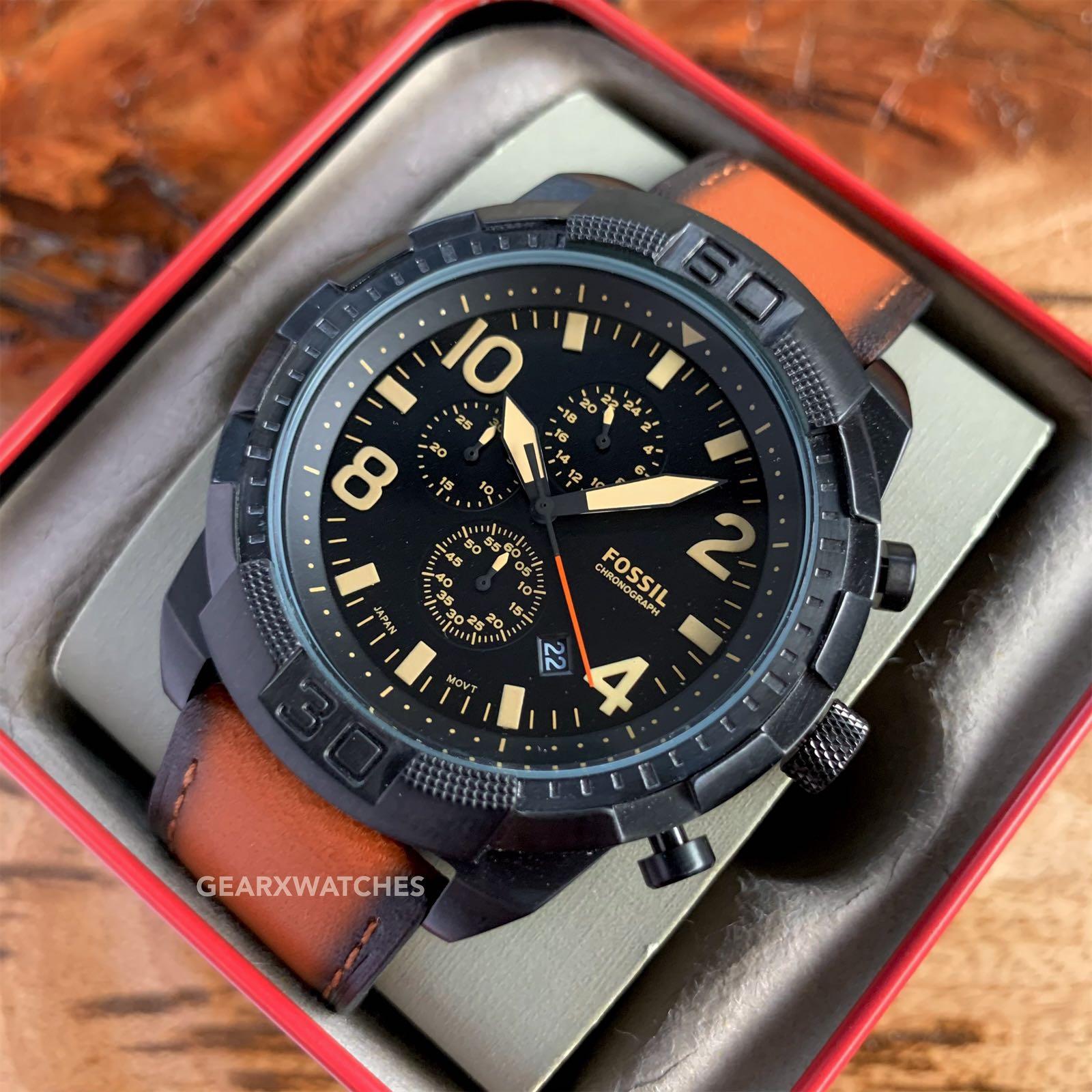 Fossil Bronson Black Dial Luggage 