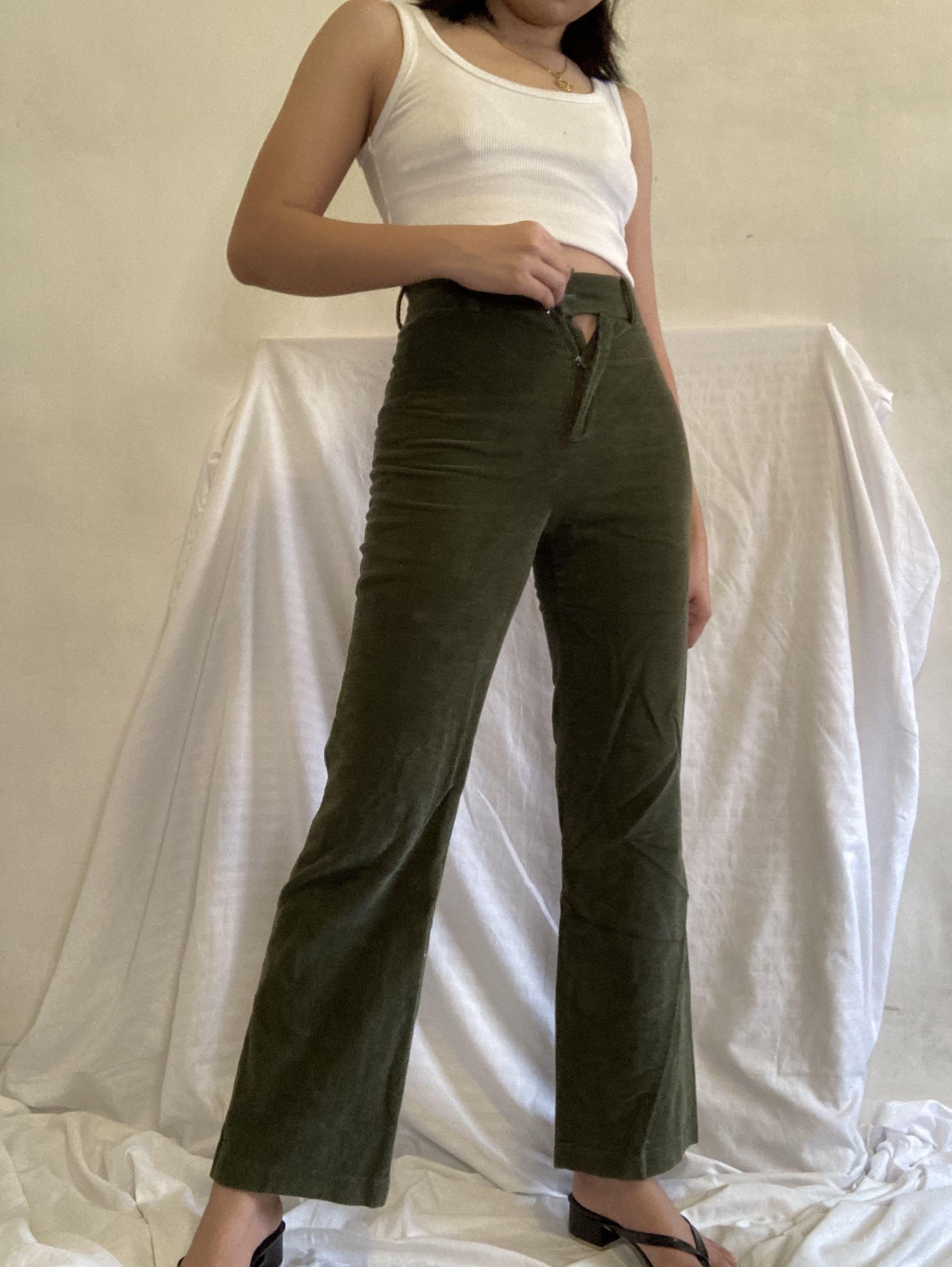 green corduroy trousers | mcverdi trousers in wide ribbed corduroy
