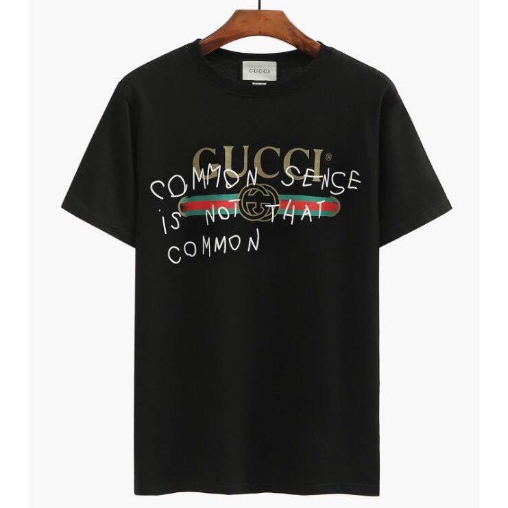 Stat Sprog Enrich Bootleg Gucci Common Sense is Not that Common Black T Shirt, Men's Fashion,  Tops & Sets, Formal Shirts on Carousell