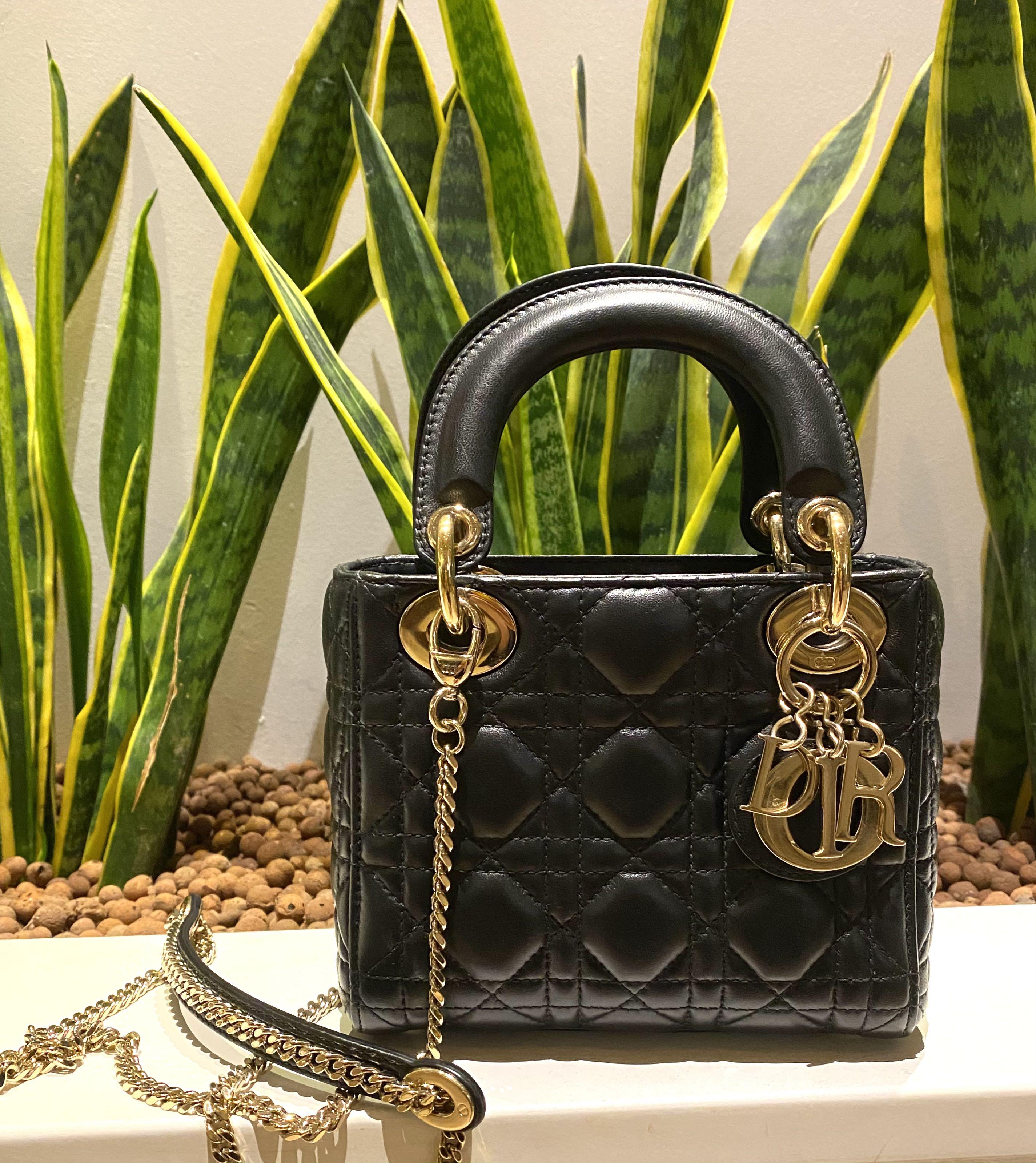 Lady Dior Mini Black Champagne Hardware, Luxury, Bags & Wallets On Carousell