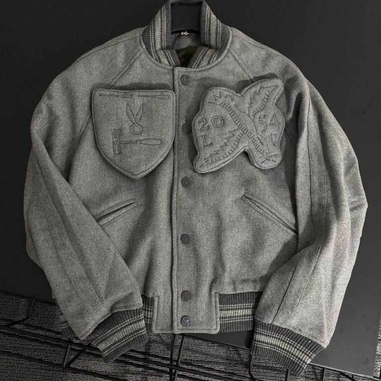 LV gray unisex varsity jacket FW19, Men's Fashion, Coats, Jackets and  Outerwear on Carousell